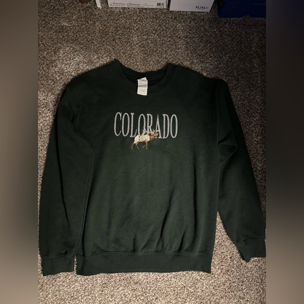 Forest green crew neck Colorado  sweater